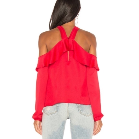 Saylor West Cold Shoulder Ruffle Blouse in Red - Picture 2 of 9